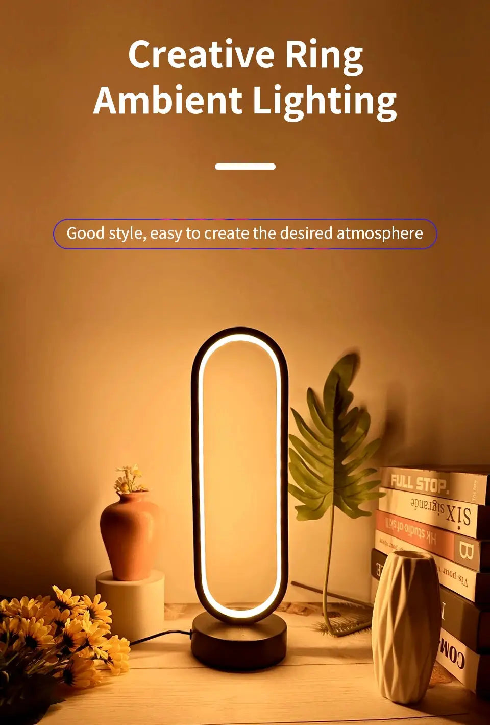 Simples Market three-color dimmable LED ring night lamp with black frame for bedroom