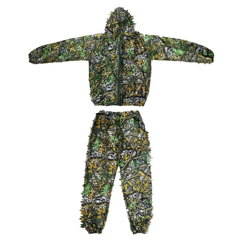 Ghillie suit 2-piece set with hooded jacket and pants in woodland camouflage; Simples Market