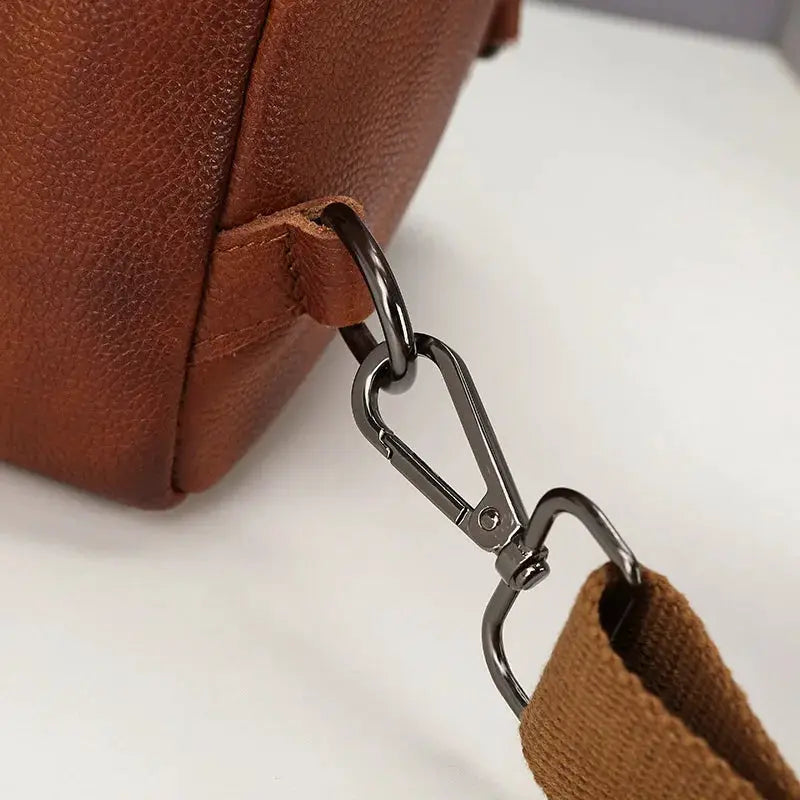Simples Market leather chest bag for men, genuine top-grain brown leather with metal clasp strap