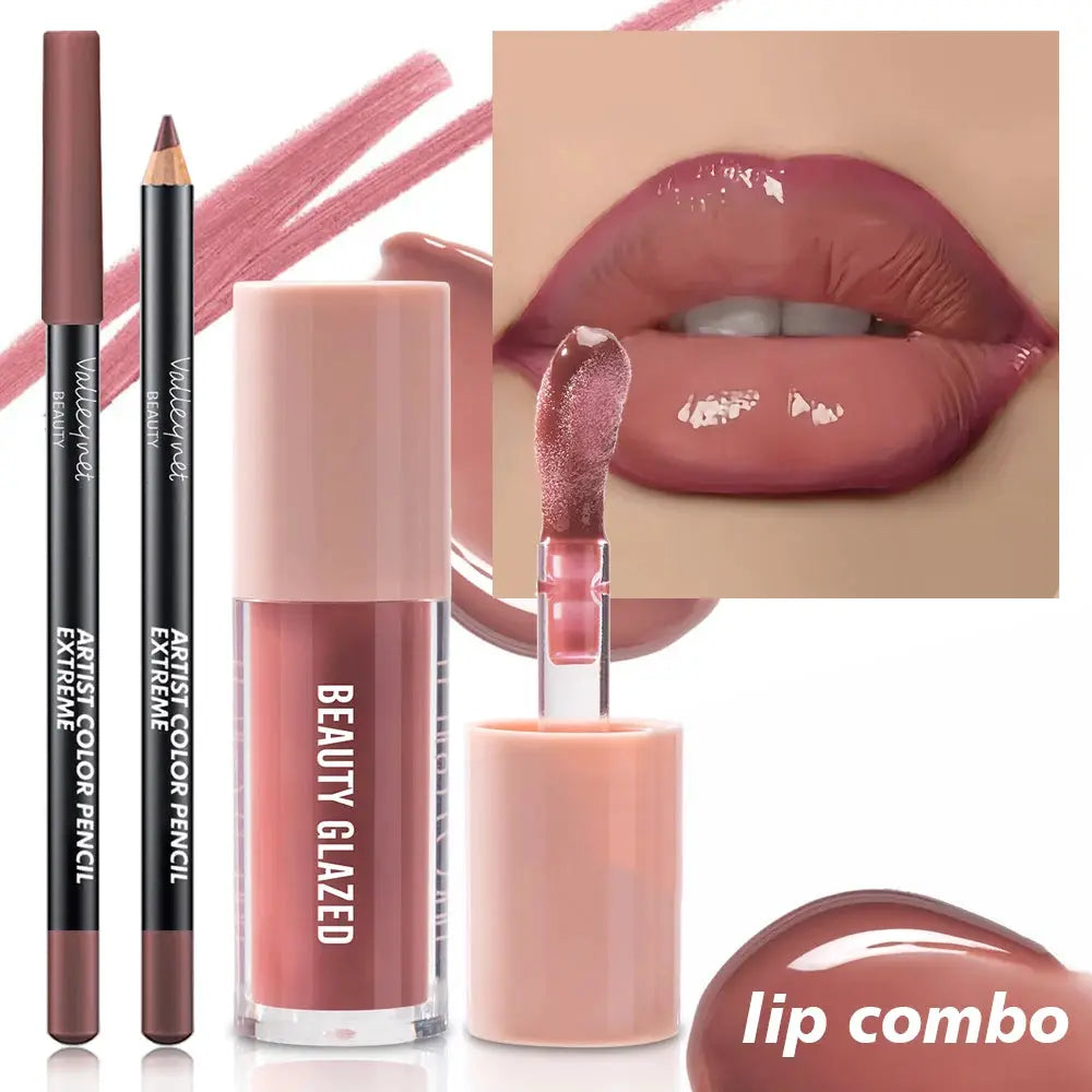 Two Piece Velvet Texture Lip Makeup Set With Matte Finish Red And Brown Shades For Moisturizing Natural Lip Look