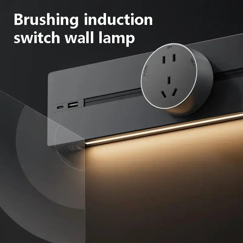 Embedded track socket wall outlet with removable rail and universal plug, Simples Market, dark gray.