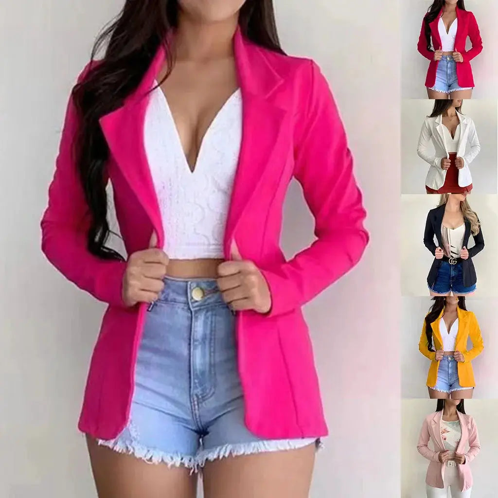 UrbanEdge Womens Slim Fit Notched Collar Blazer In Breathable Polyester Elastane Blend For All Day Comfort