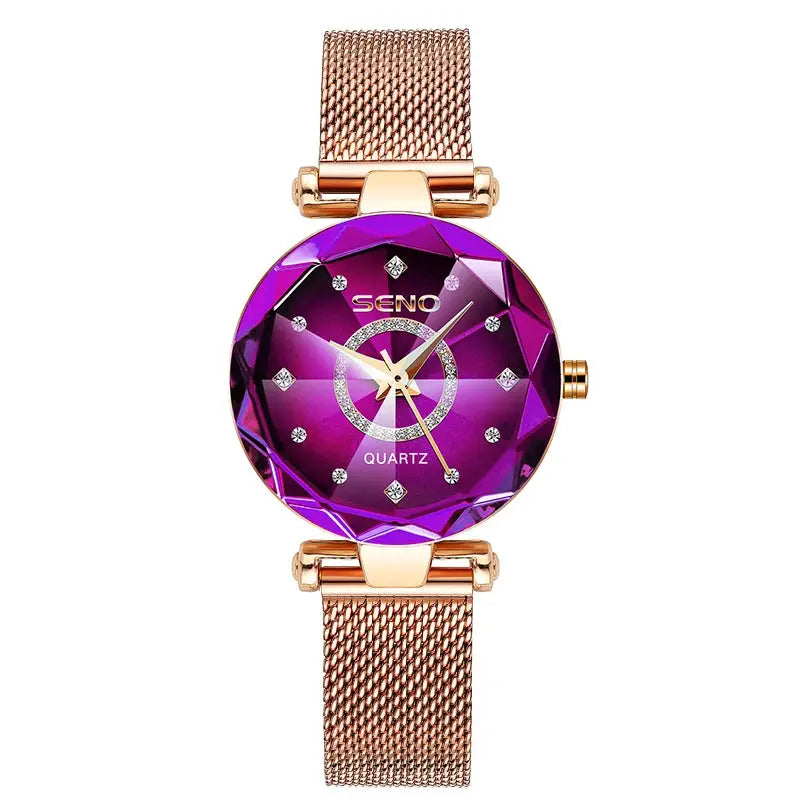 SENO Ocean Star Women Crystal Watch Rose Gold Bracelet Luxury Timepiece With Hardlex Window 2025