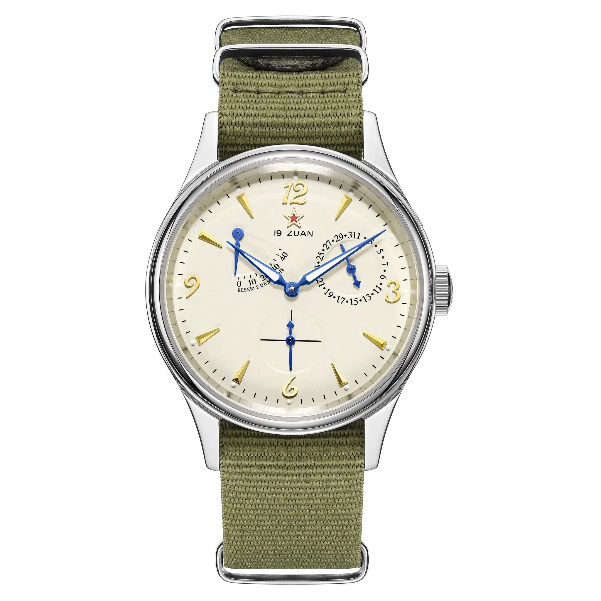Seagull ST17 40mm pilot watch, olive green NATO strap, sapphire crystal