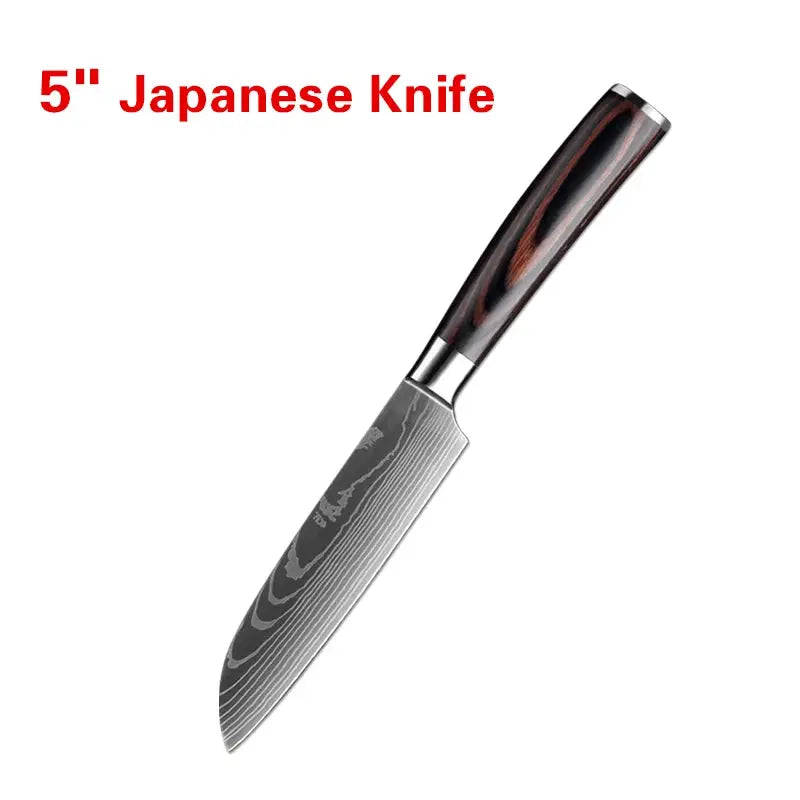 Professional Laser Damascus Kitchen Knife With Wood Handle For Bread Fruit Fish Meat Boning And Slicing