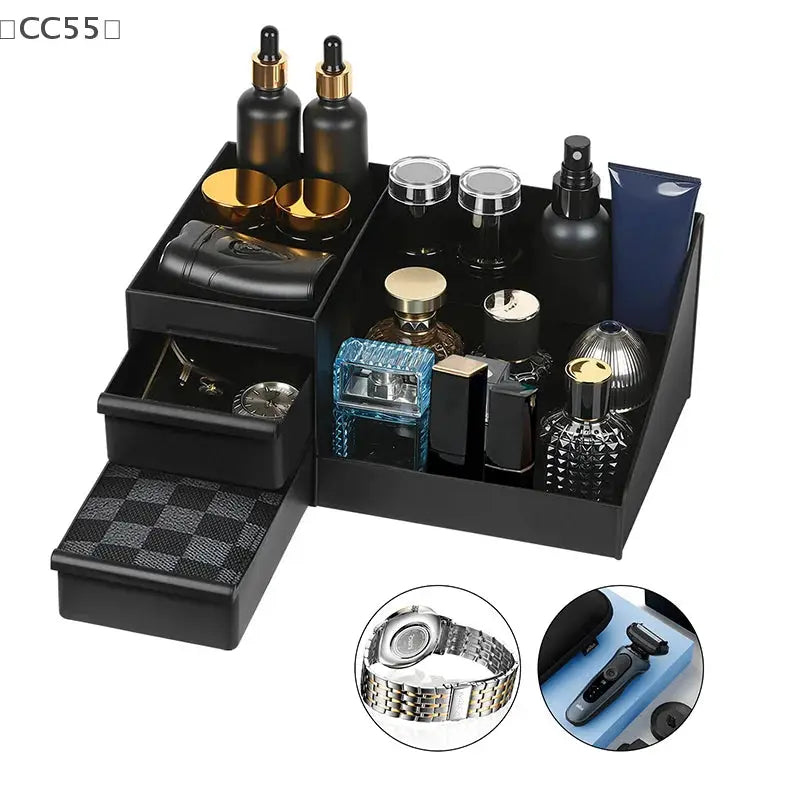 CC55 Cologne Organizer for Men and Dresser, Perfume Stand, Bathroom Countertop Organizer with Drawers