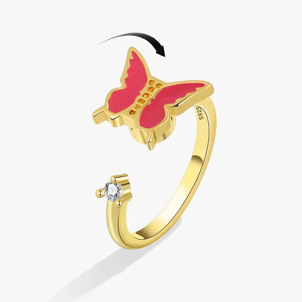 SMJEL Fidget Spinner Ring for Women Crystal Flower Eye Butterfly Animal Motifs Stress Relief Wedding Jewelry