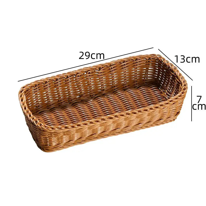 Brown imitation rattan storage basket; faux wicker tray, 29×13×7 cm