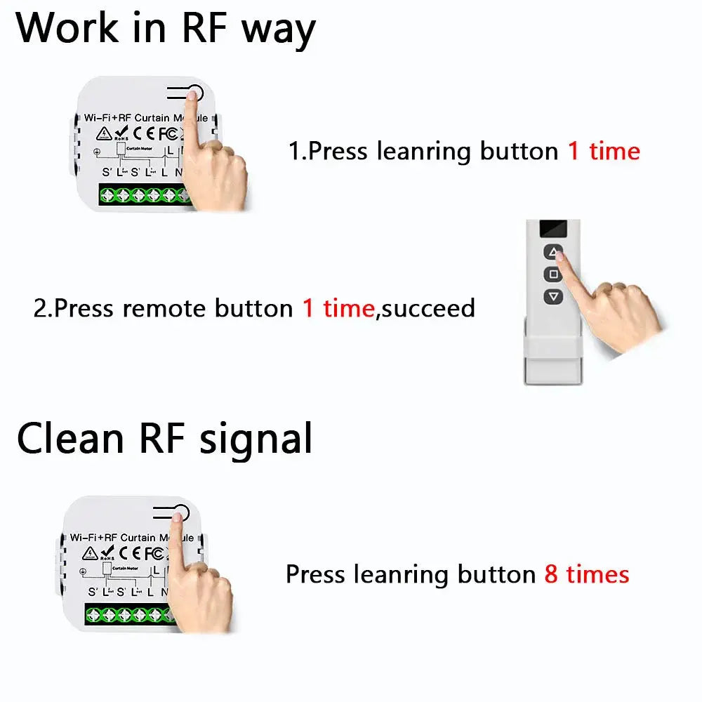 Tuya WiFi Curtain Switch Module with 433MHz RF; white, remote included, works with Alexa and Google Home by Simples Market.