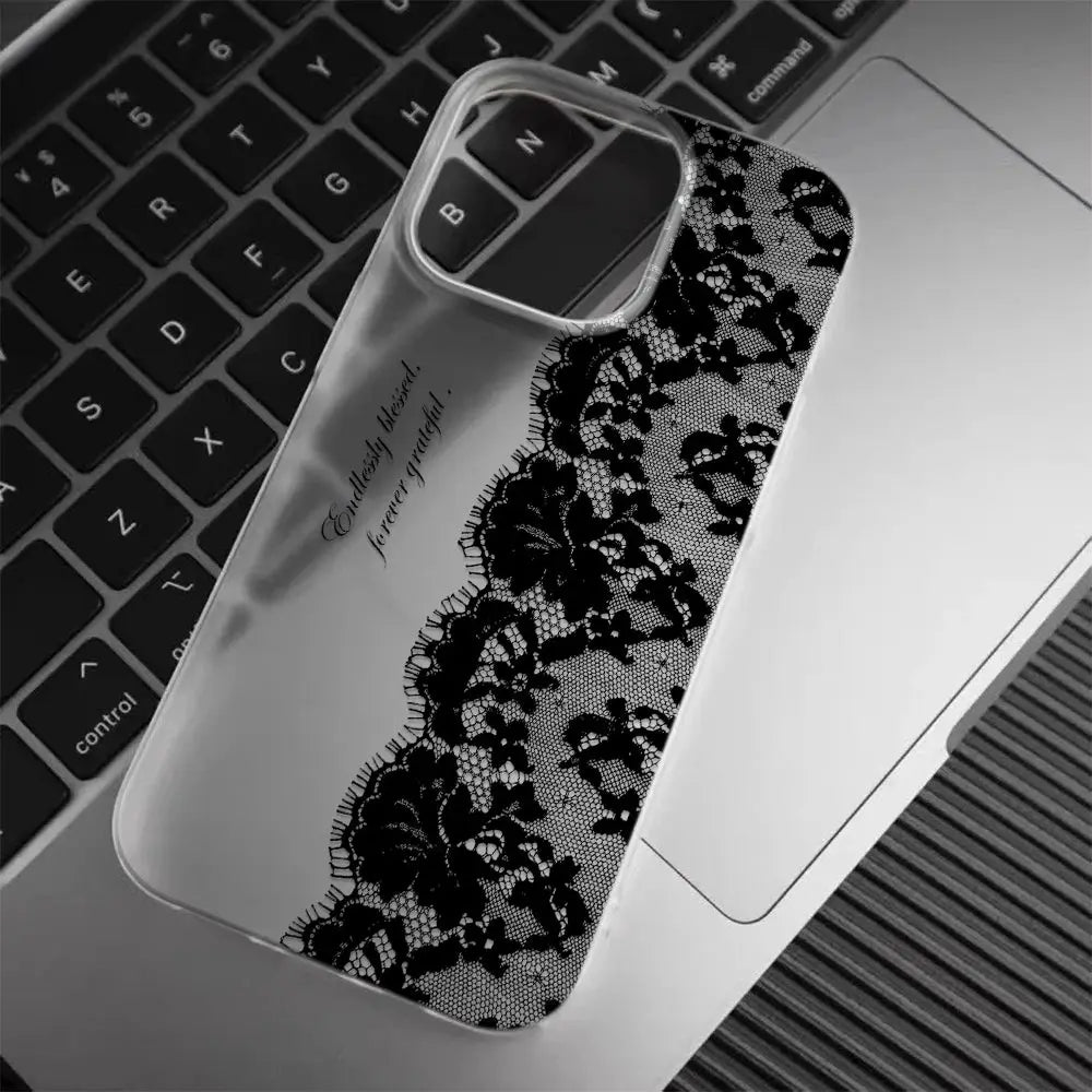LaceGuard Black Lace Phone Case Shockproof Clear Protection for iPhone 11 to 17 Pro Max