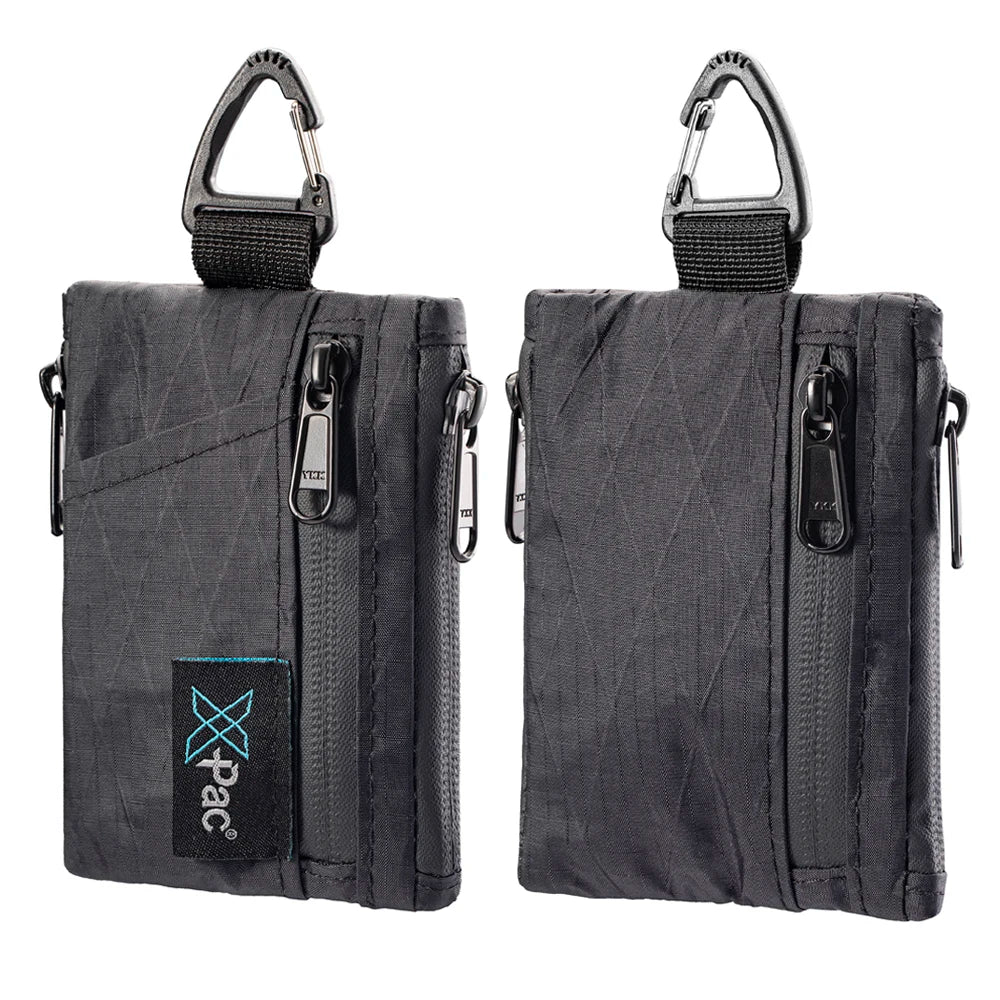 Set of two black Simples Market EDC 5-pocket X-PAC pouches with YKK zippers and carabiner clips