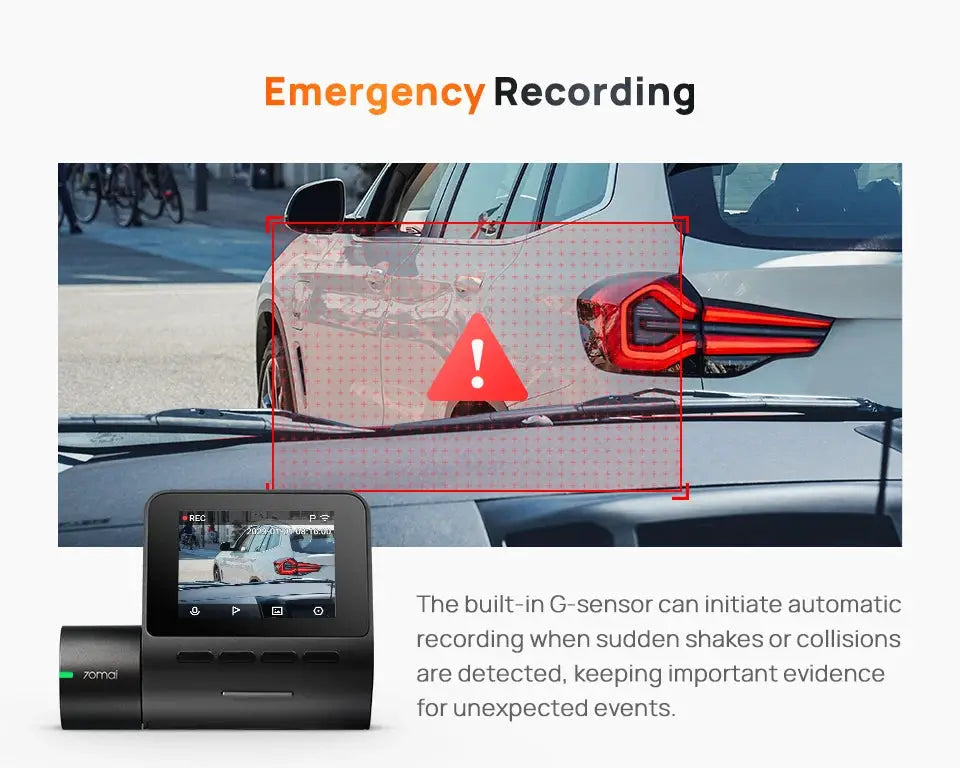 70mai A200 black dual-channel dash cam with 1080p HDR, 2'' IPS screen and parking monitor