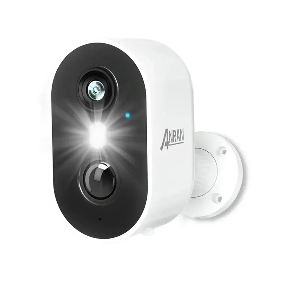 ANRAN 2K rechargeable WiFi security camera, white body with black front, wall-mountable