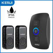 KERUI Wireless Doorbell kit with two black waterproof receivers and a black indoor chime unit, IP55, adjustable volume