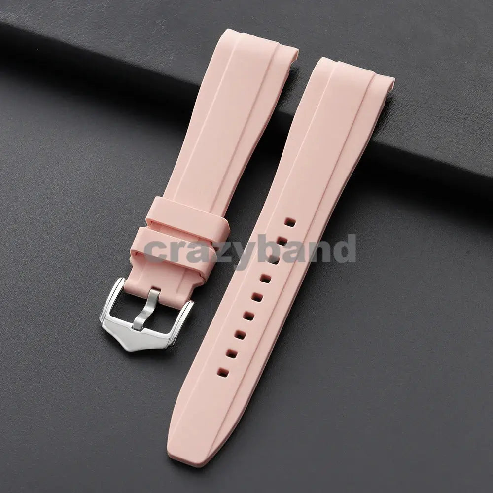 Simples Market pink silicone watch strap pair, 20/22mm, curved-end rubber bands with metal buckle