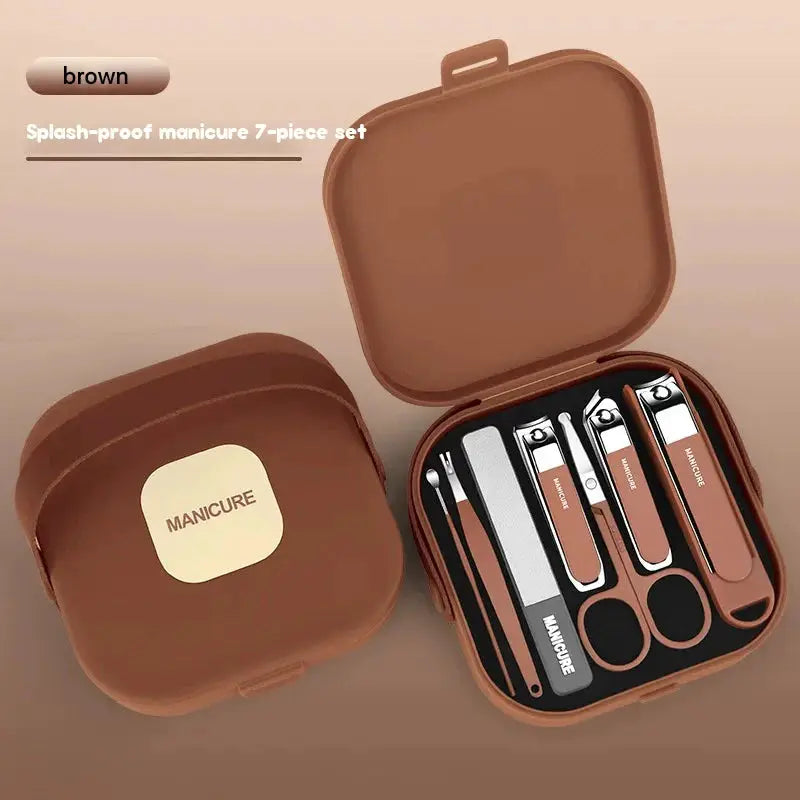 Anti Splash Nail Clipper Set 7 Piece Manicure Kit With Protective Clippers For Precise Nail Care