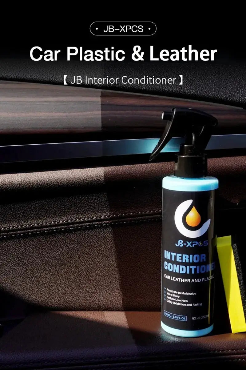 Car interior conditioner JB-XPCS by Simples Market; blue-capped bottle for plastic and leather restoration