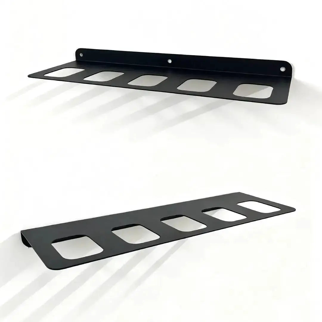 Heavy-Duty wall-mounted hammer rack by Simples Market, black metal tool holder with five slots.