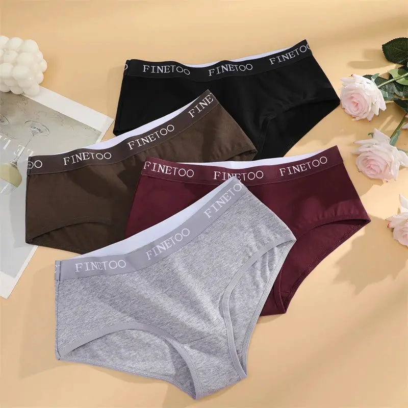Simples Market FINETOO 5-pack cotton women’s low-rise briefs with branded elastic waistband in assorted colors