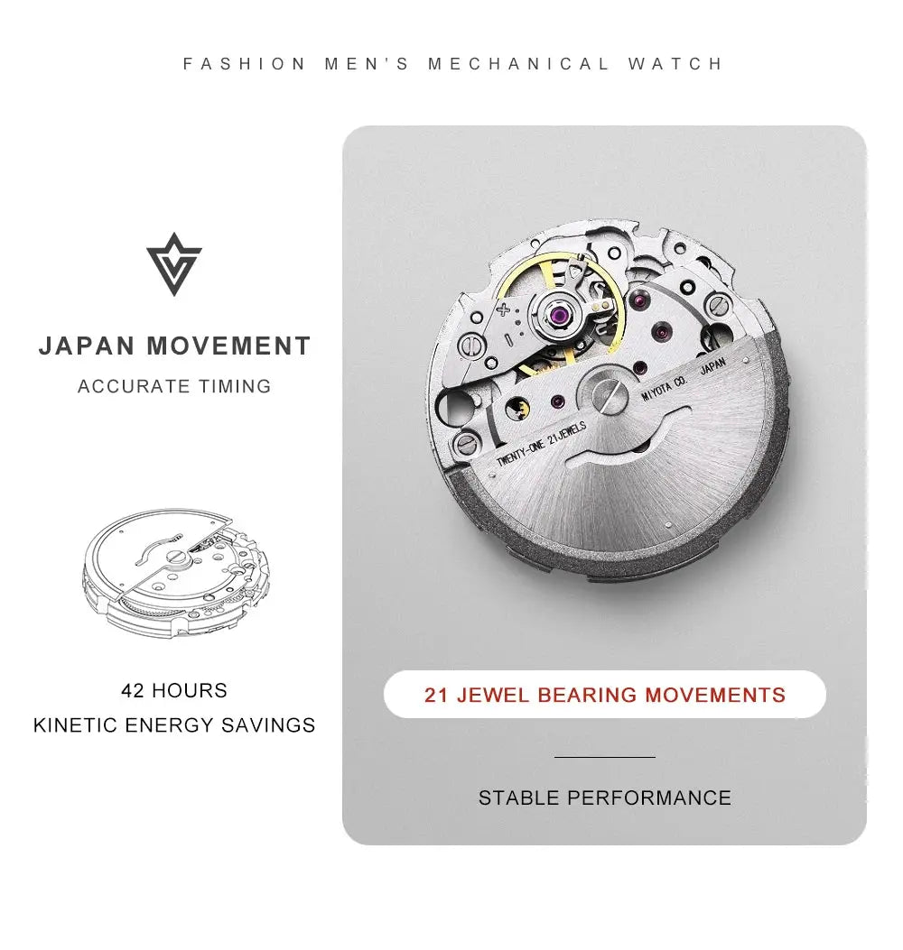 CADISEN 2026 automatic mechanical watch movement, MIYOTA 8215, silver gears with 21 jewels