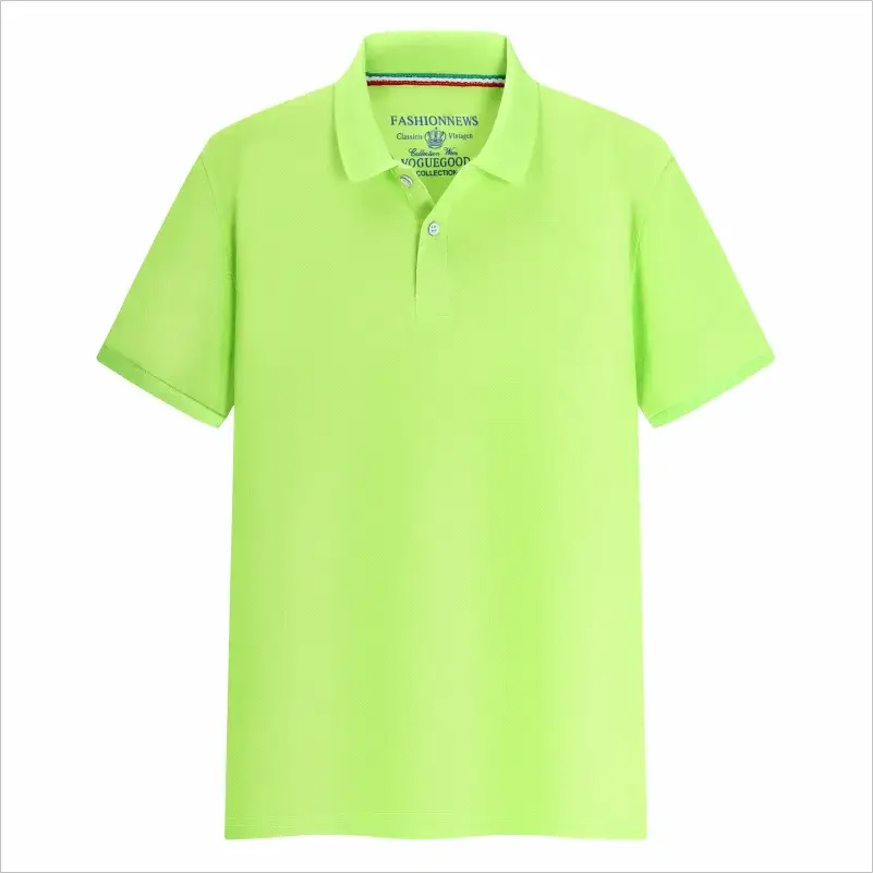 Lime green polo shirt, short sleeves with collar and two-button placket, unisex summer top by Simples Market.