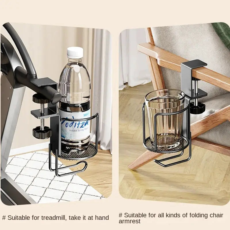 2 In 1 No Drill Desk Cup Holder Adjustable Arm Clamp Stand With 360 Degree Rotation Table Edge Clamp Anti Fall