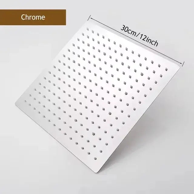 Chrome square rainfall shower head, stainless steel, high-pressure waterfall design