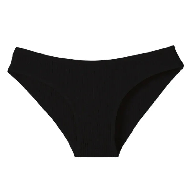Black cotton ribbed bikini briefs for women, low-rise, breathable underwear