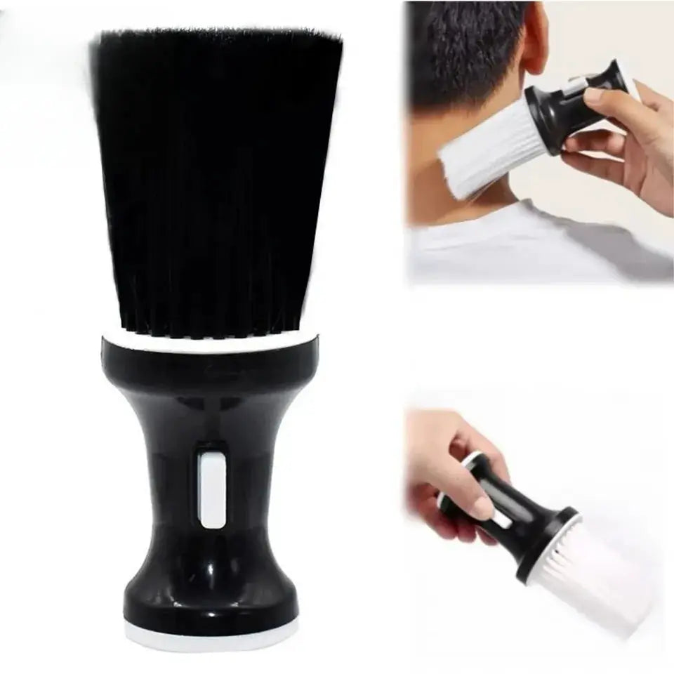Hair cutting neck duster brush by Simples Market, black handle with white bristles for barber cleanup