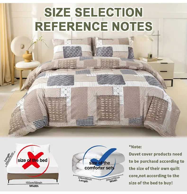 Duvet cover set by Simples Market, patchwork design, includes 1 duvet cover & 2 pillowcases, beige/gray, skin-friendly fabric