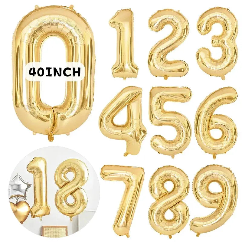 40 Inch White Gold And Light Gold Digital Foil Balloon For Girls Birthday Party Helium Ready Big Number 0 9