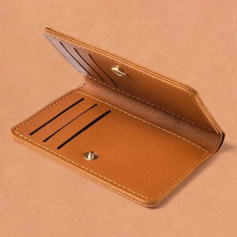 Simples Market tan PU leather small wallet open to reveal card slots