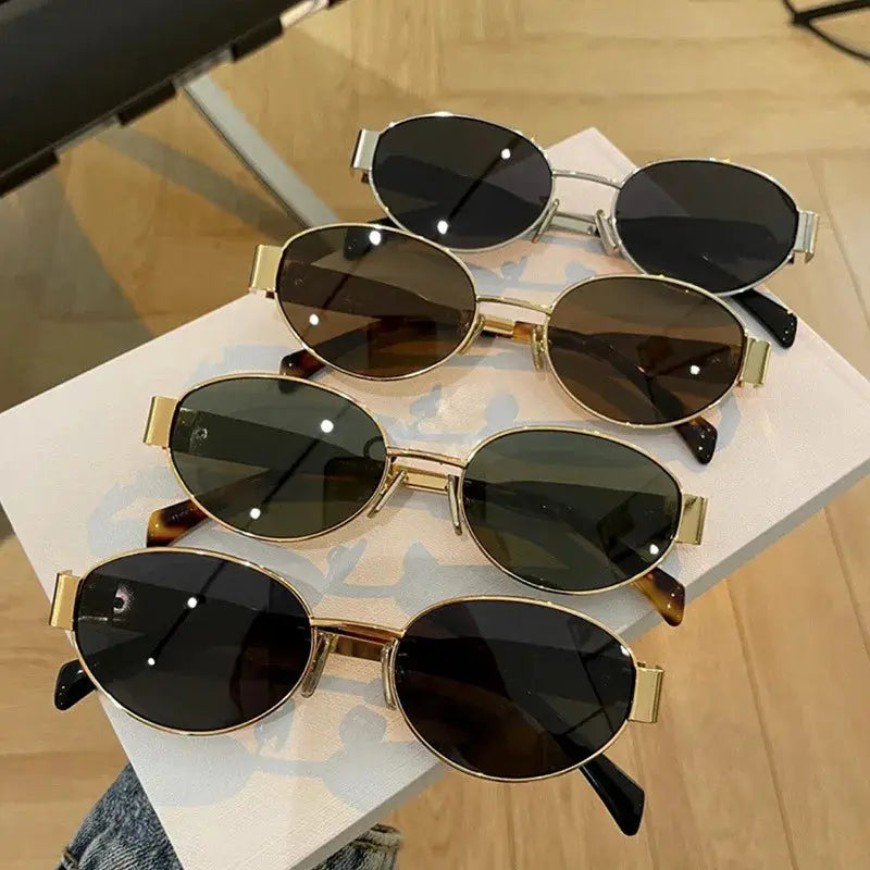 Designer Oval Sunglasses For Women With UV Protection Metal Frame Vintage Style Sun Glasses Premium
