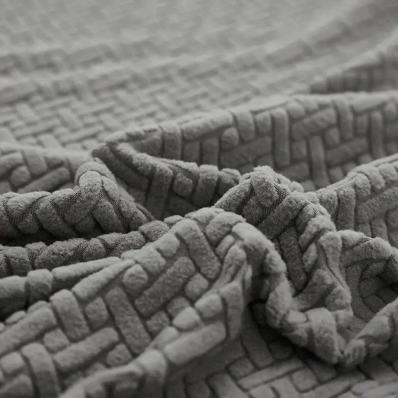 Elastic jacquard sofa cover in grey, stretchy couch slipcover for sectional L‑shape sofas