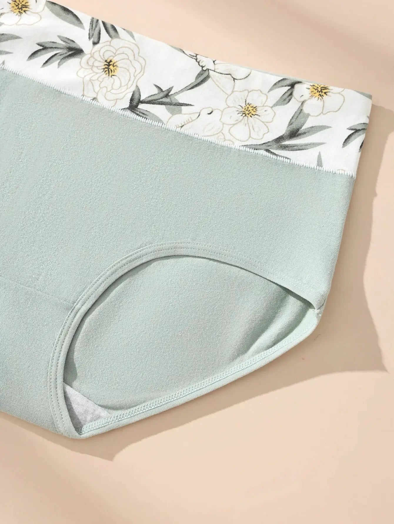 Simples Market 6-pack women's high-waisted cotton briefs in sage green with floral waistband