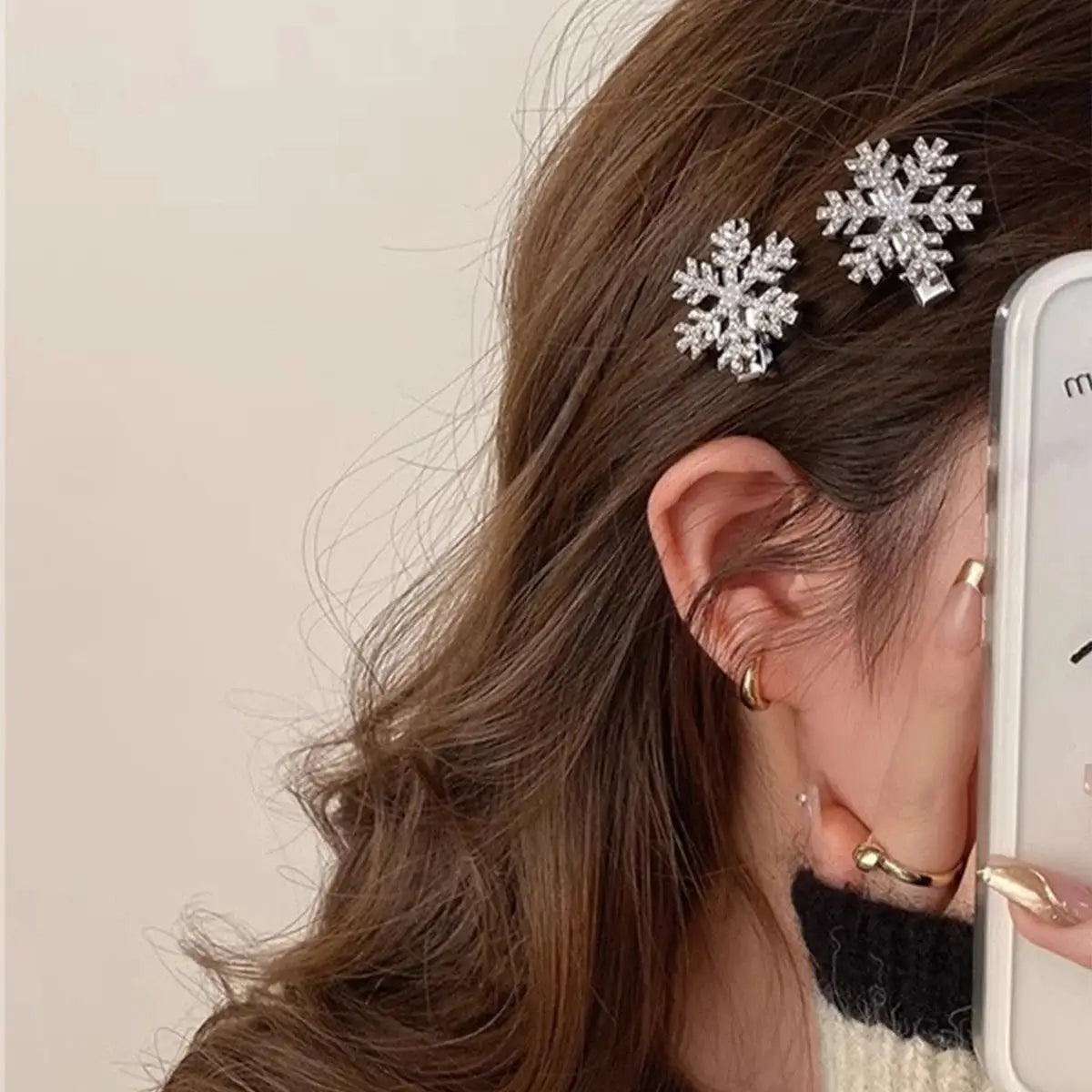 FrostFlair Glitter Snowflake Hair Clips 2 Pieces Festive Rhinestone Hair Accessories For Women