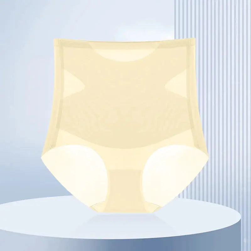 Flarixa Ultra-Thin Ice Silk high-waist seamless panties in cream, tummy-control shapewear