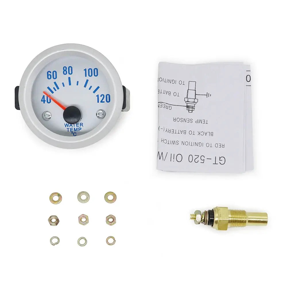 Dragon Gauge 2-inch LED 52mm car gauge kit by Simples Market with mounting hardware and sensor