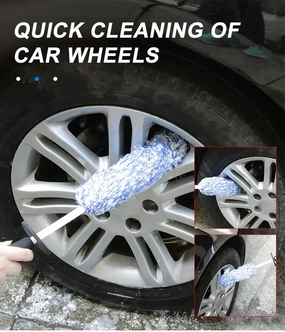 SEAMETAL plush car wheel brush with non-slip handle for cleaning rims and spokes