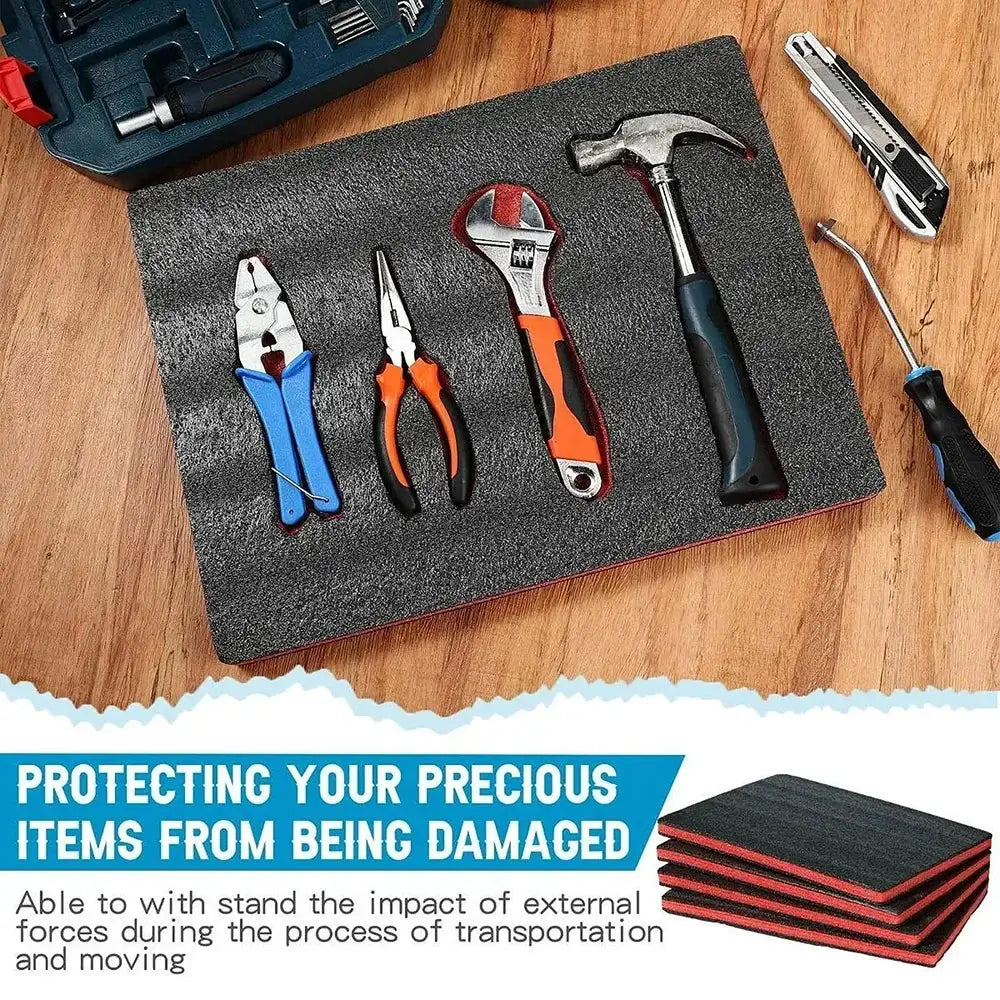 Simples Market 4Pcs toolbox foam inserts; gray packing foam pads with red backing for tool and camera cases