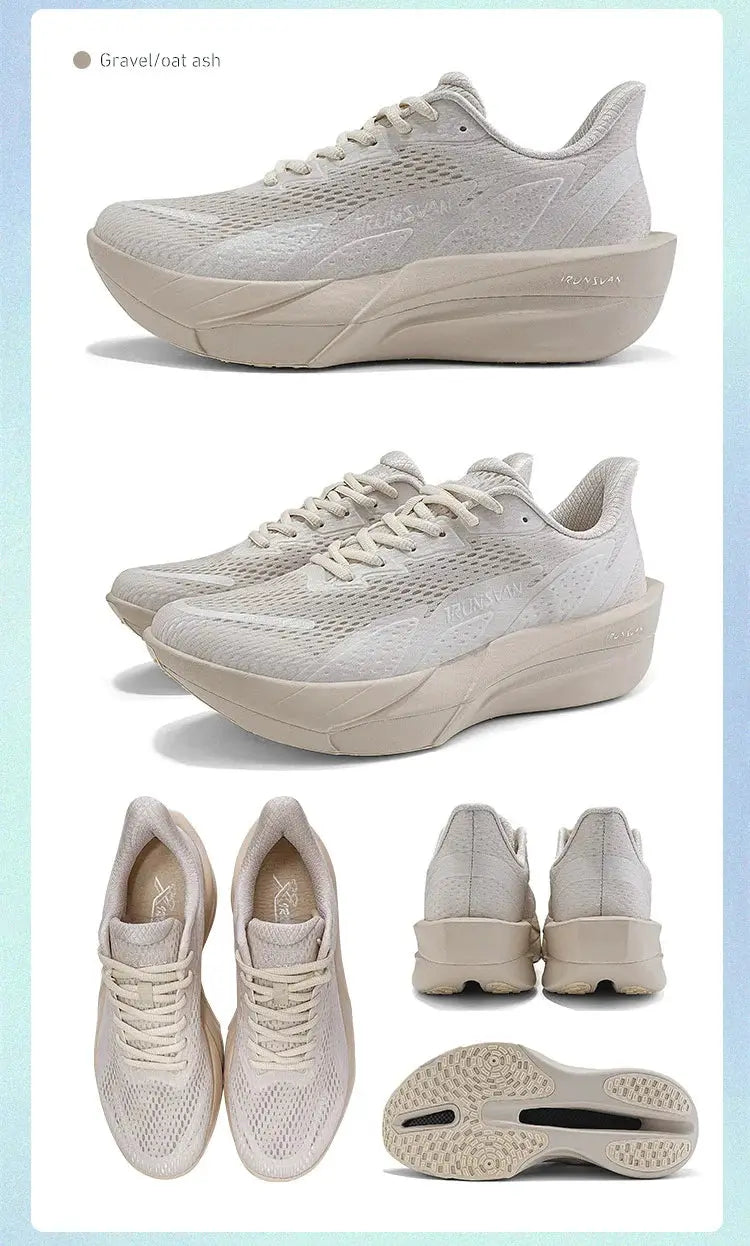 IRUNSVAN carbon fiber sneakers, beige gravel/oat ash, unisex running shoes with thick platform sole