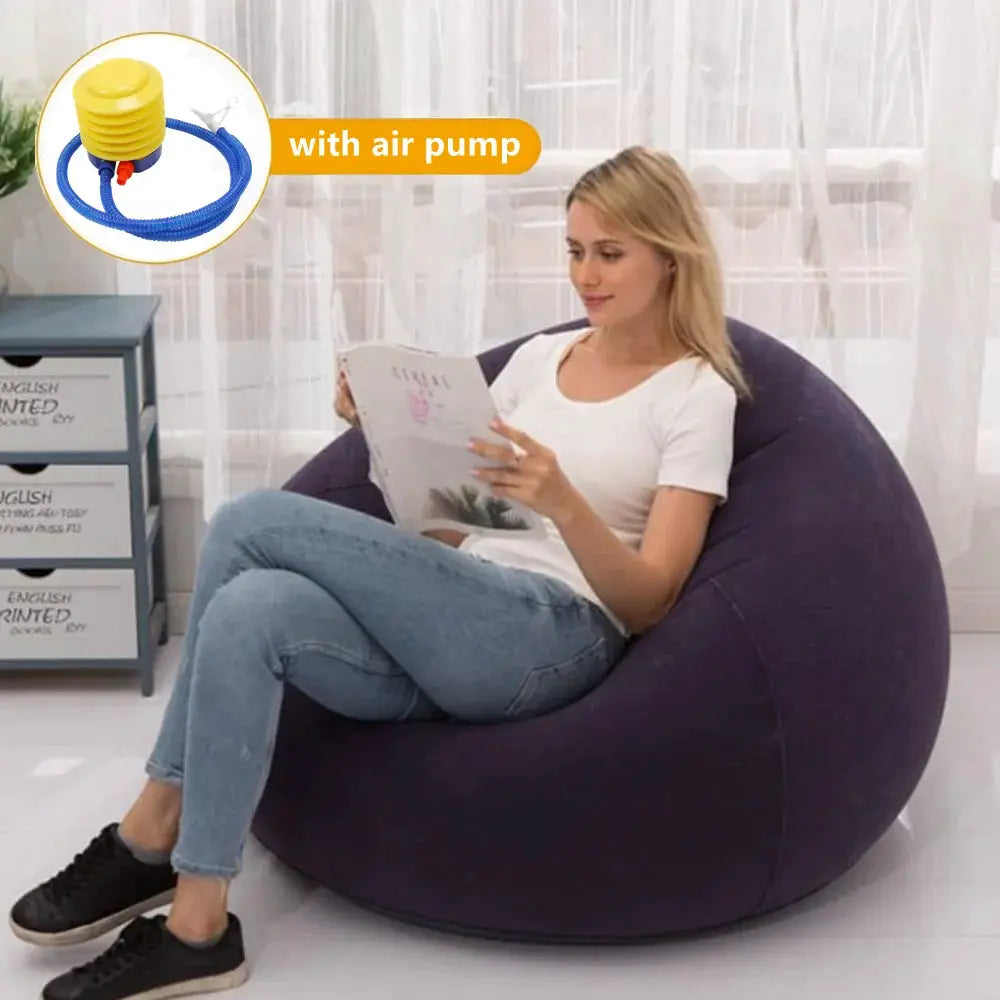Large purple inflatable bean bag sofa chair (PVC lounger) with included air pump