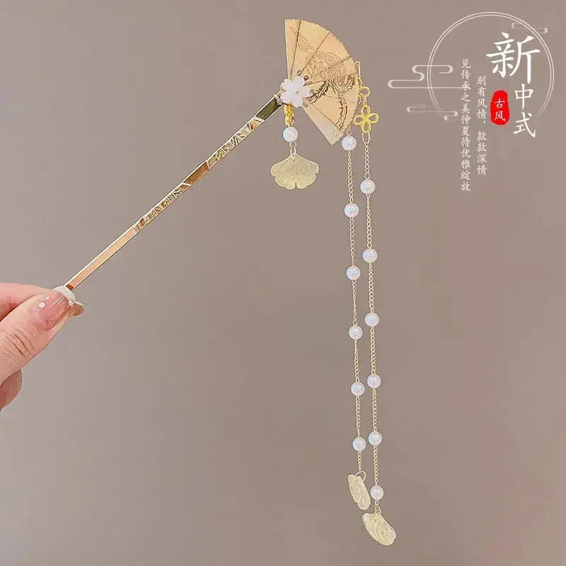 Elegant Chinese Style Romantic Enameled Flower Tassel Hair Clip Alloy Jewelry Hairpin For Women Fashion Accessory