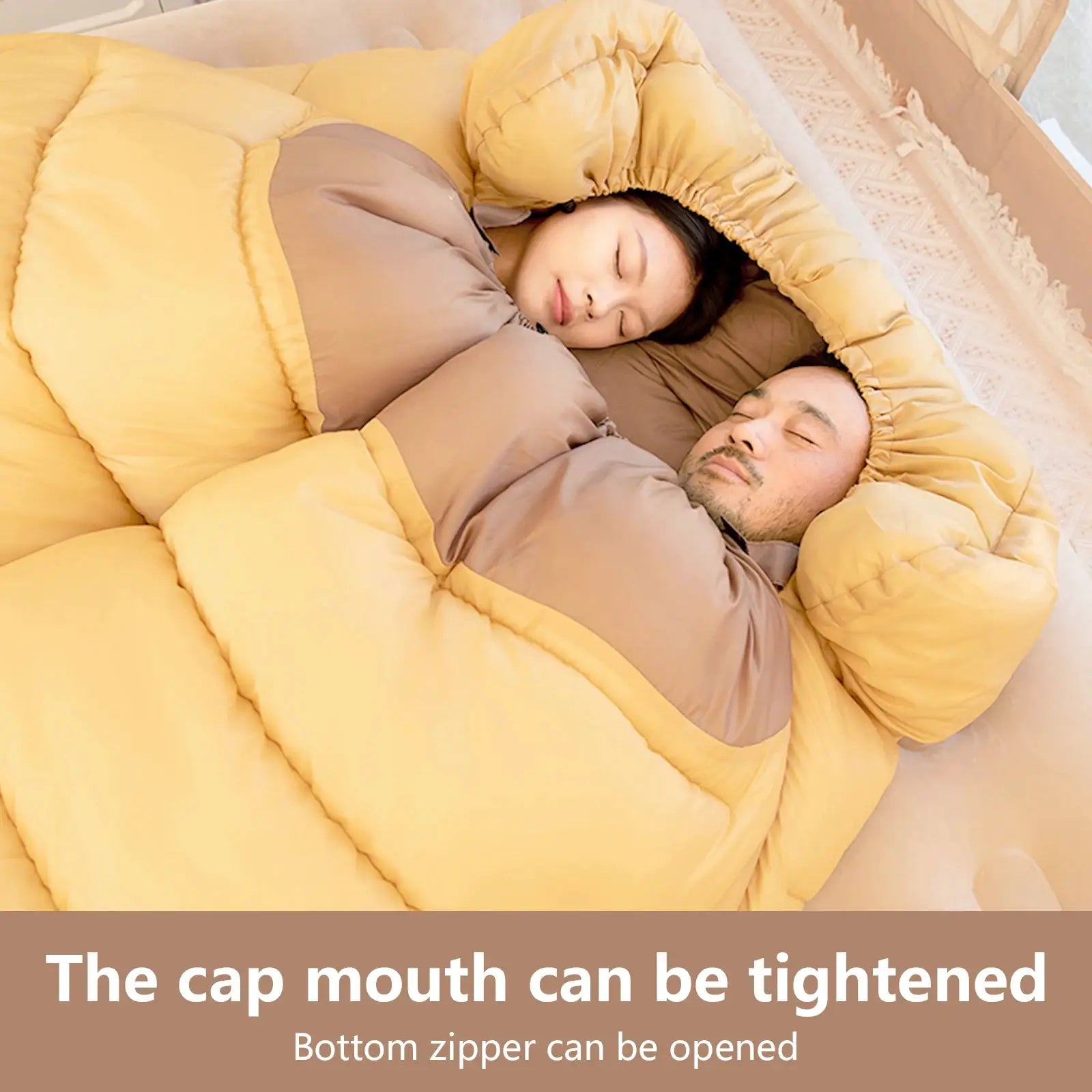 BISINNA 2-Person camping sleeping bag by Simples Market in yellow-brown, four-season outdoor sleeping bag for two