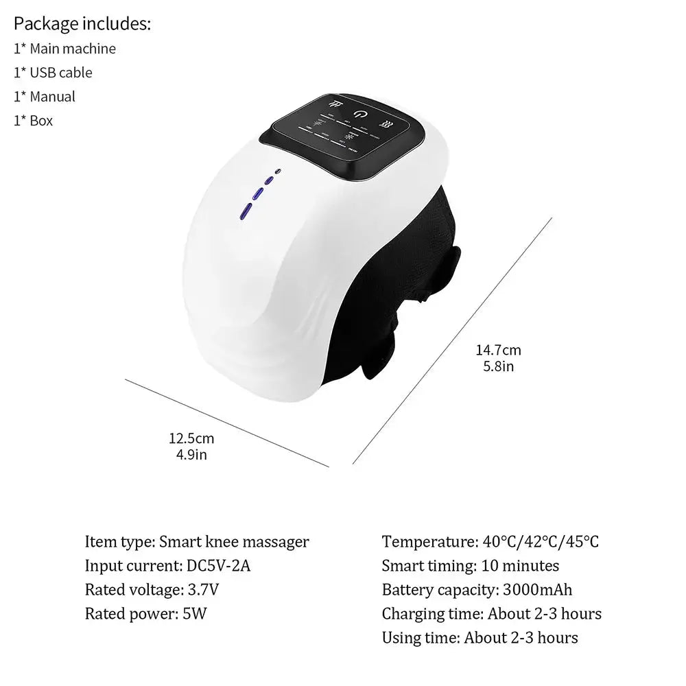 Foreverlily smart knee massager by Simples Market, white device with black control panel and fabric straps