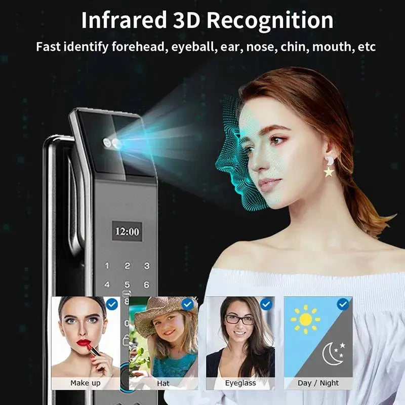 XSDTS smart door lock with camera and face recognition, black finish, Simples Market