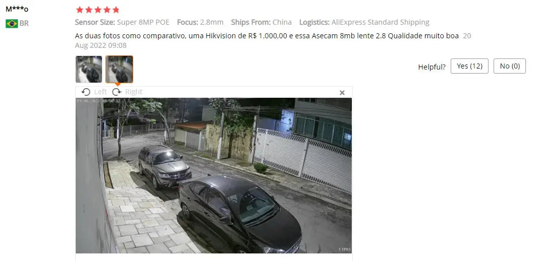ASECAM 8MP POE IP camera outdoor security feed showing a street with two parked cars