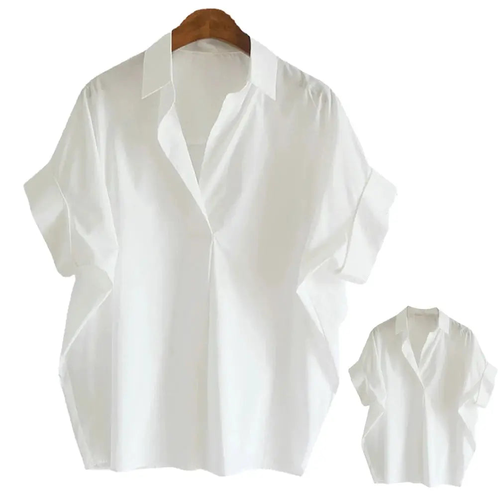 Womens Breathable Blouse Batwing Sleeves With Turn Down Collar