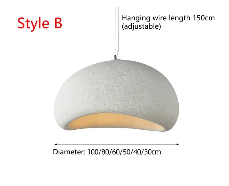 Nordic Wabi Sabi pendant light, white textured dome with warm LED glow, adjustable 150cm cord, Simples Market Style B