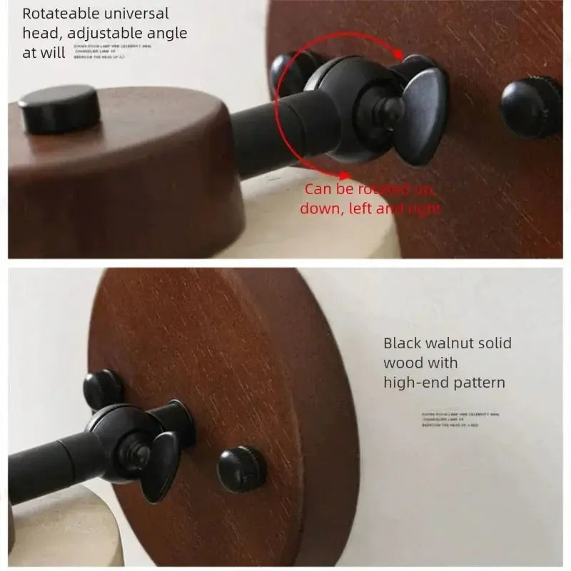 Bedside wall lamp by Simples Market, black walnut solid wood with rotatable head and switch